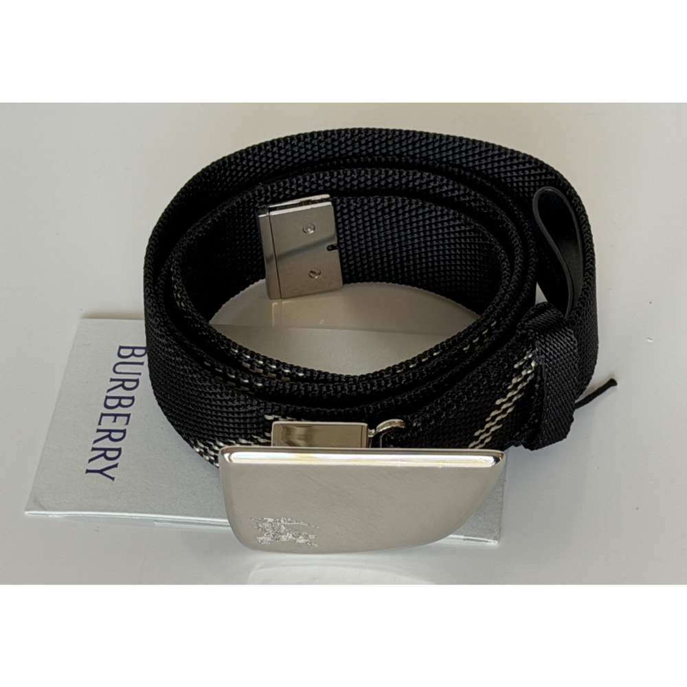 Burberry Silver Metal Buckle Shield Webbing Black Belt 90/36 8087708 IT NWT $490 - Picture 2 of 14